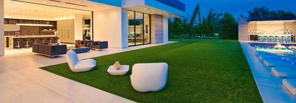 Modern San Francisco home with artificial grass backyard outdoor living